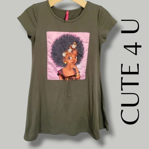 Cute 4 u girls green black queen with pearl embellished details short sleeve top - Picture 7 of 7